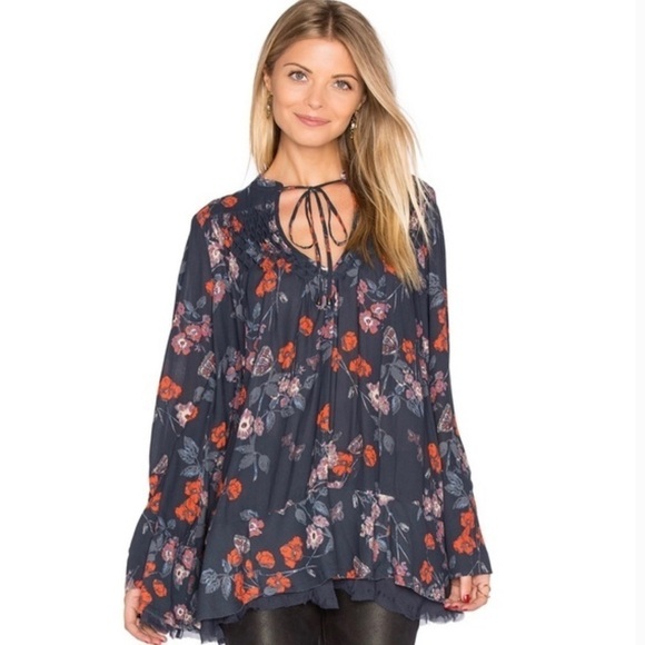 Free People So Fine‎ floral Tunic Top women’s SIZE XS boho floral lightweight - Picture 1 of 8